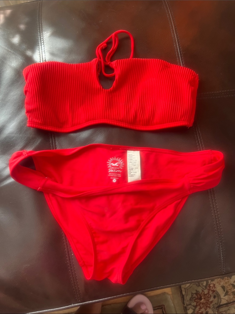 Hollister Red Ribbed Bandeau Bikini Set